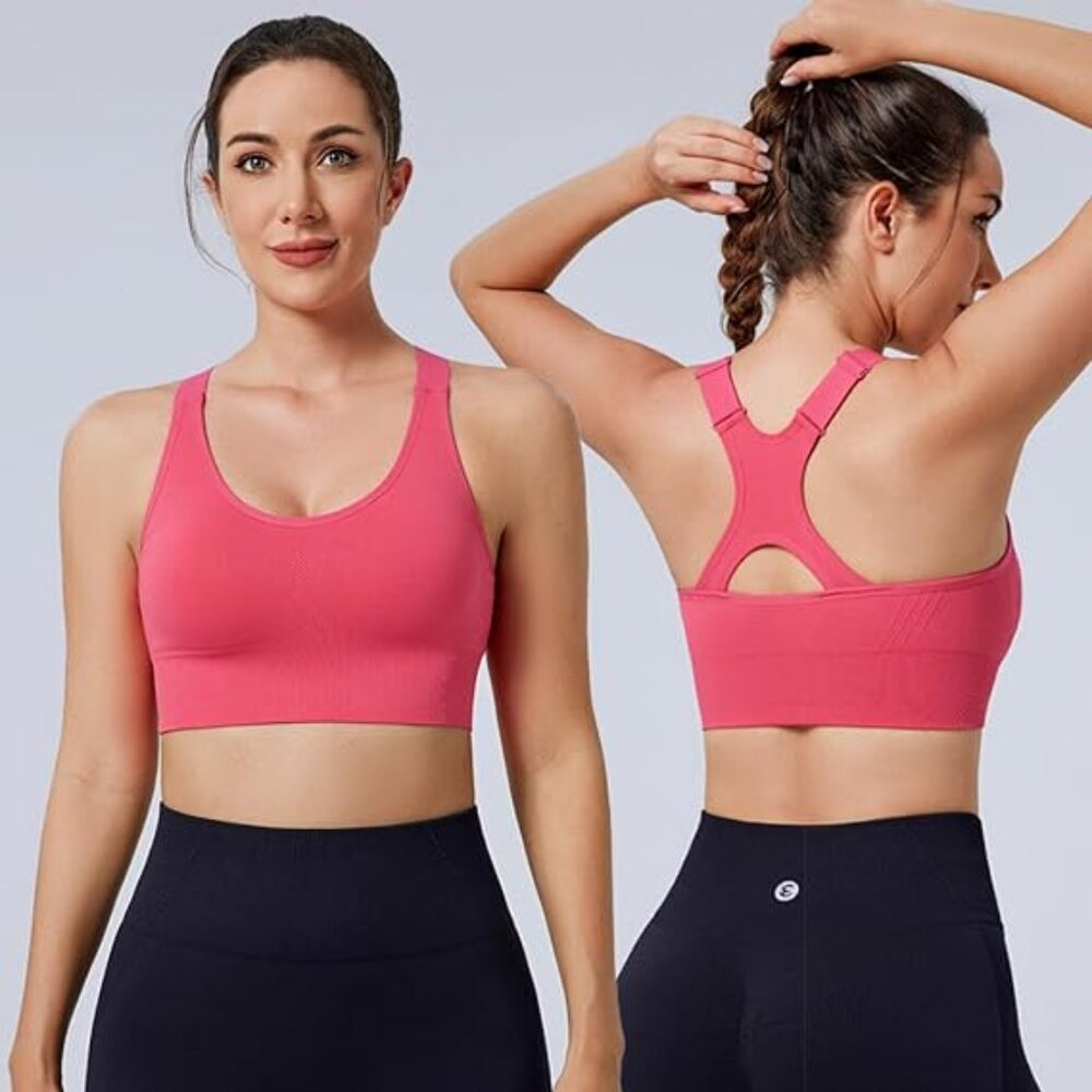 Evercute Adjustable Racerback Sports Bra in Hot Pink - Size Large | Wide Straps